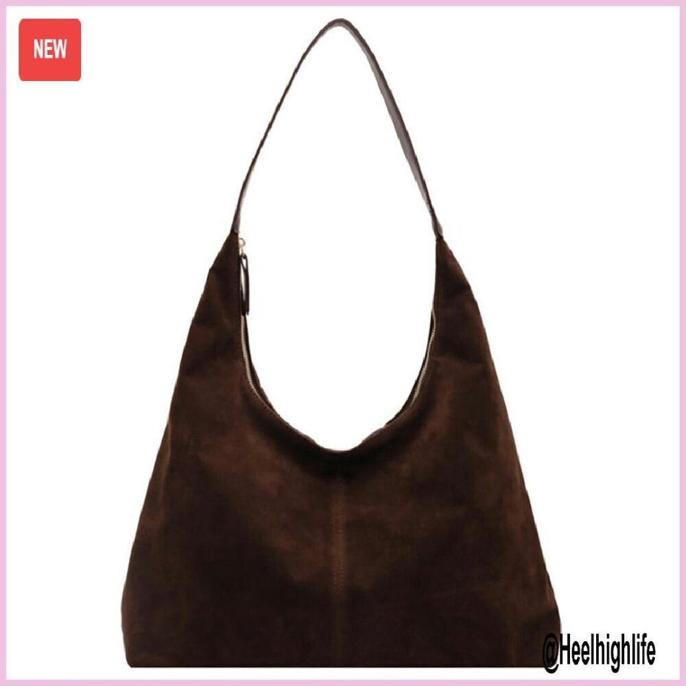 Large Faux Suede Shoulder Tote Bag - Work Travel Daily Purse